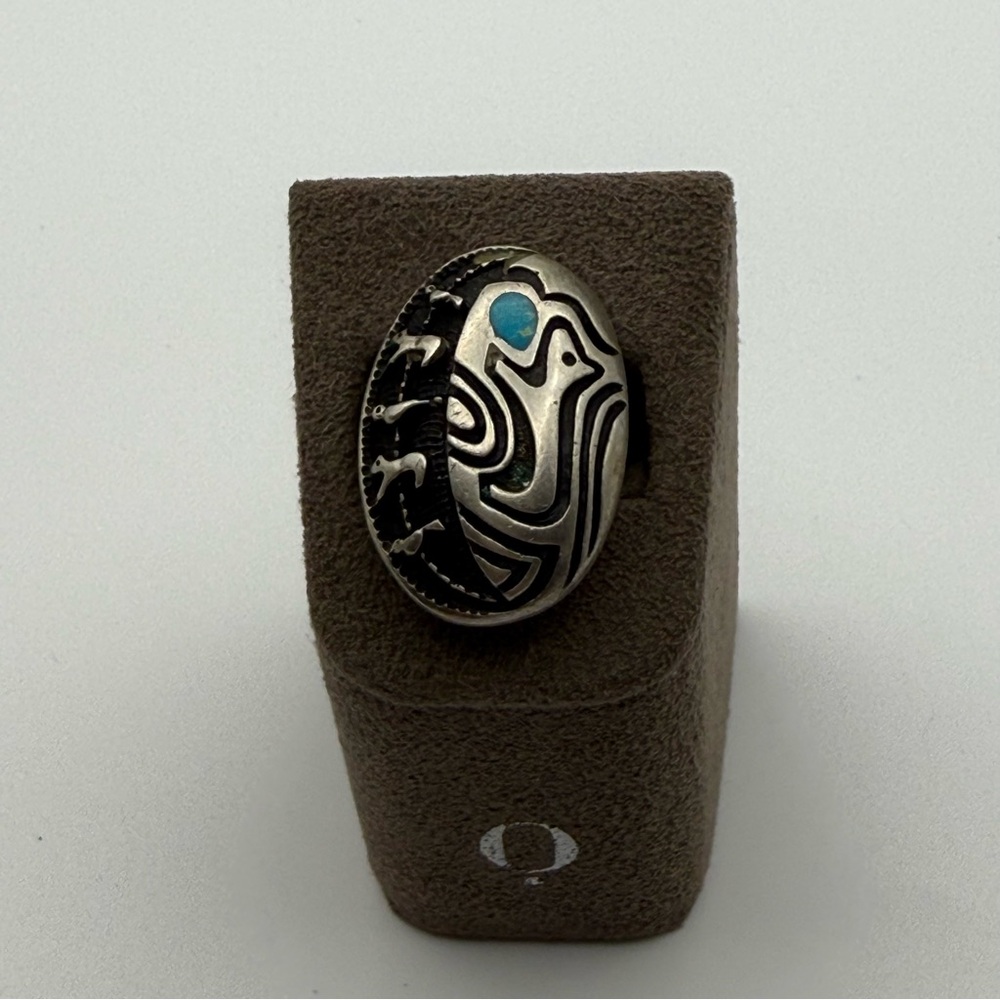 Vintage Sterling Silver Turquoise Southwestern Figural Bird/Bear Ring